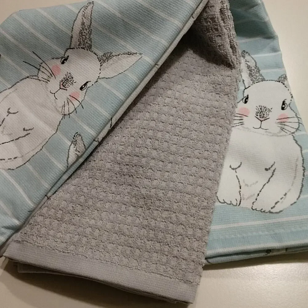 Set of 3 Kitchen Towels with Bunny
